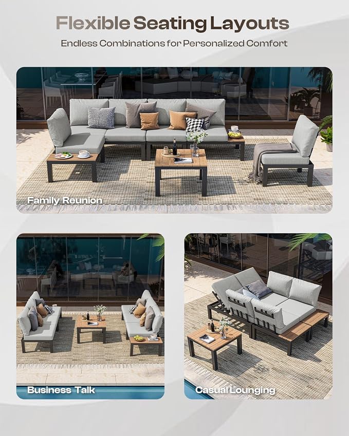 Aluminum Outdoor Patio Sofa Set, 2 Seats Modular Sectional Reclining Loveseat - Image 3