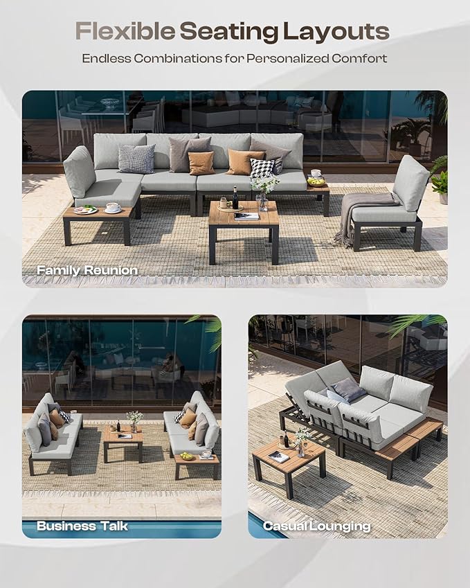 Aluminum Outdoor Patio Sofa Set, 2 Seats Modular Sectional Sofa - Image 3
