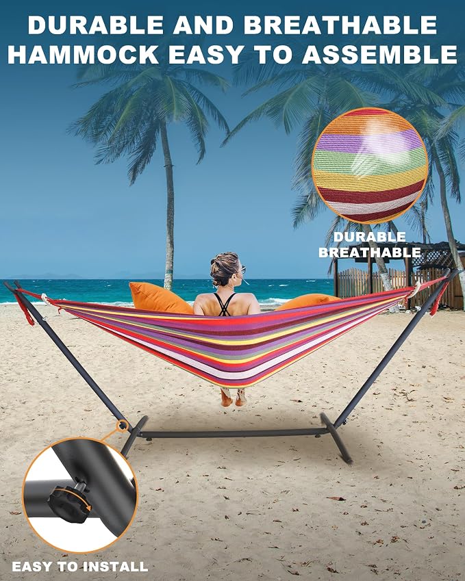Double Hammock with Heavy-Duty Steel Stand, Easy Assembly, 600lbs Weight - Image 4