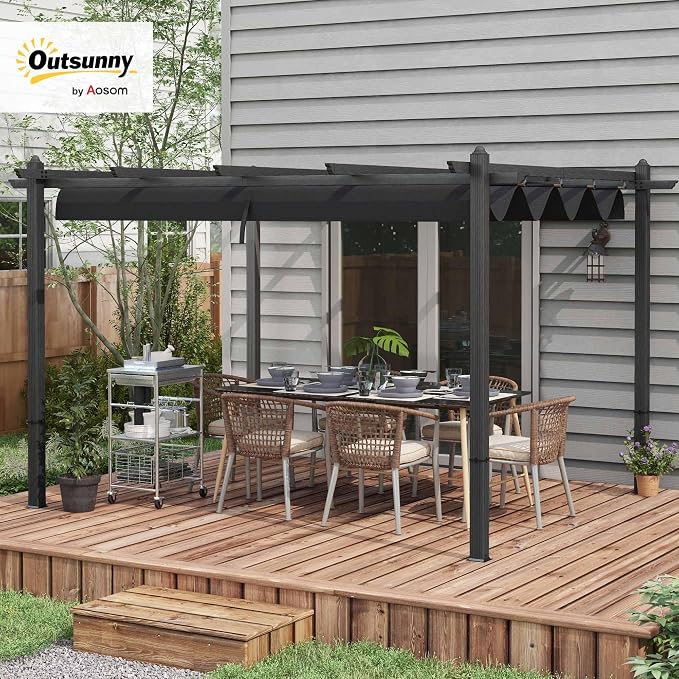 Outsunny 10' x 13' Retractable Pergola Canopy, Wood Grain Aluminum Pergola - Image 2