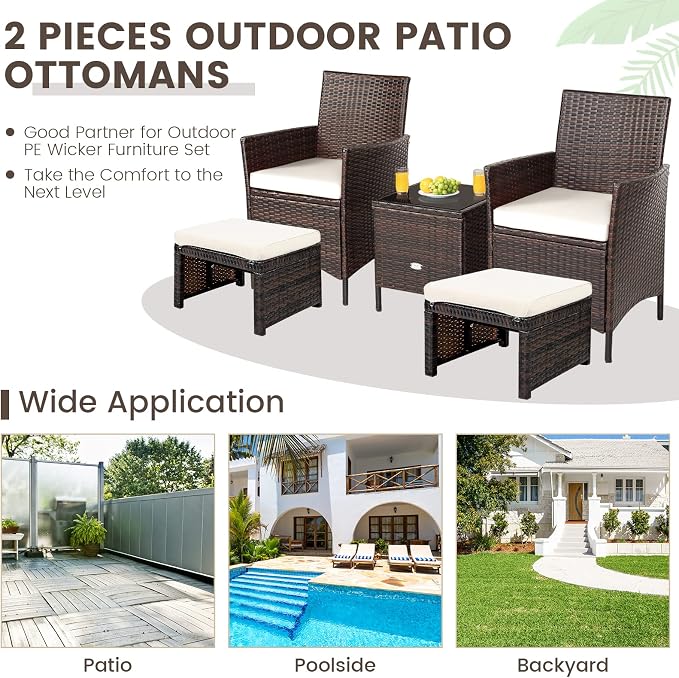 Nightcore 2-Piece Outdoor Wicker Ottomans, Outdoor Foot Rest Seat - Image 7