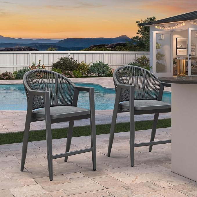 PURPLE LEAF Outdoor Counter Height Bar Stools Set of 2 Wicker Rattan Counter - Image 8