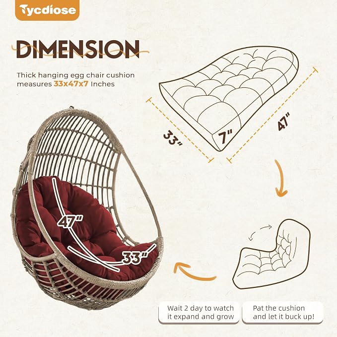 Egg Chair Cushion Replacement, Waterproof Outdoor Hanging Egg Chair Cushion - Image 3