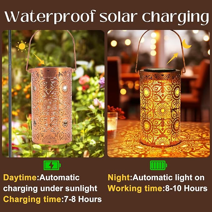 Solar Lanterns Outdoor Hanging Lantern Lights, Sunflower Metal Decor - Image 3