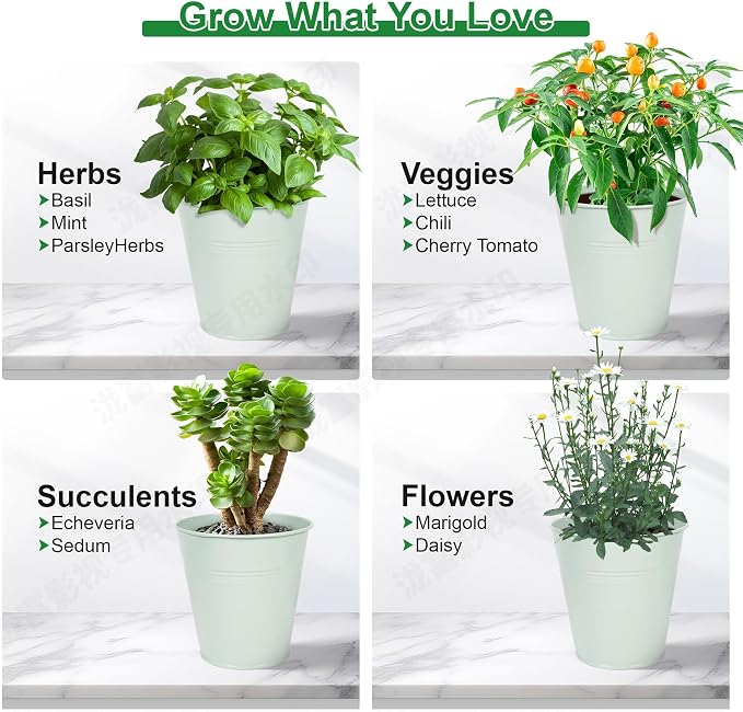Herb Garden Planter Indoor Kit – 6 Metal Pots - Image 6