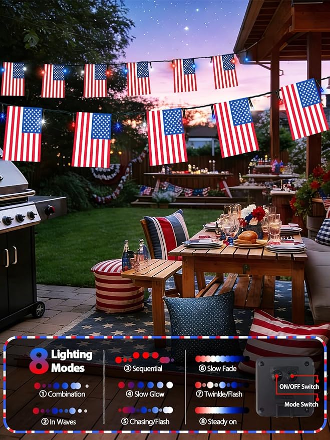 4th of July Decorations, Solar American Flag Lights Outdoor - Image 2