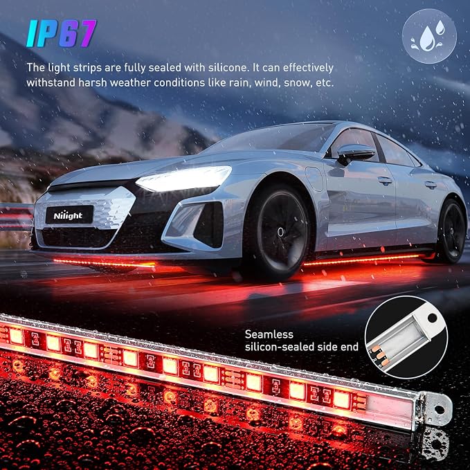 Nilight 4Pcs Aluminum Underglow Neon Accent Strip Lights 396 LEDs RGB Door - Image 4