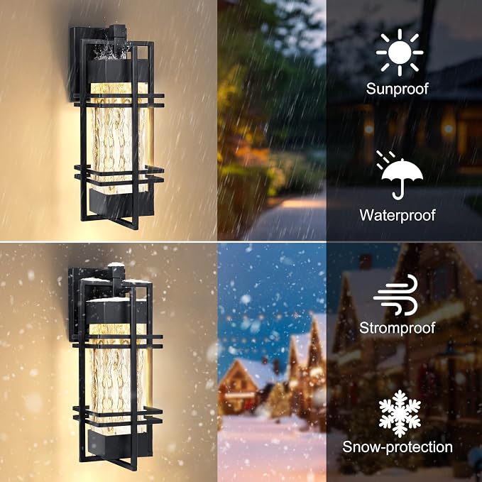 Outdoor Front Porch Light Fixtures Wall Mount, Water Ripple Outdoor Wall Lantern - Image 2