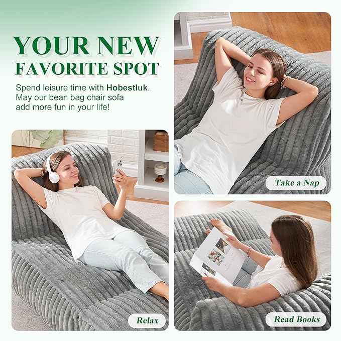 Hobestluk Big Bean Bag Lounger Chairs Large Beanbag Chair - Image 7