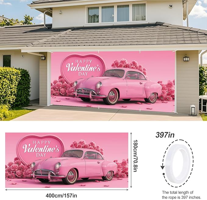 Valentine’s Day Garage Door Banner 6x13FT, Romantic Outdoor Decoration - Image 3