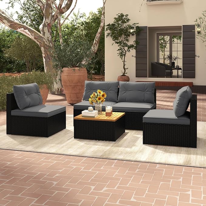 Tangkula 5 Piece Rattan Sofa Set, Outdoor Wicker Furniture Set w/Seat & Back - Image 4