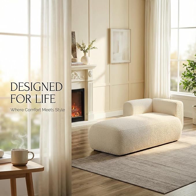 Modern Boucle Chaise Lounge Chair, Indoor Living Room Furniture, Curved Design - Image 3