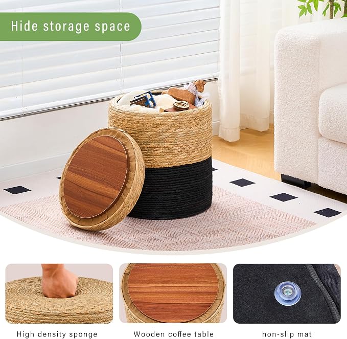 Wimarsbon Storage Pouf Ottoman, Hand Weaving Natural Straw Foot Stool, Bohemian - Image 6