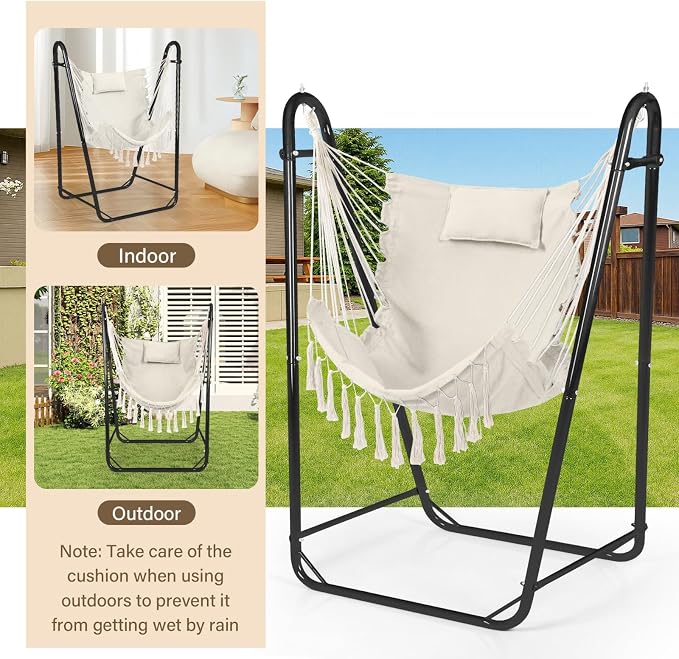 U-Shaped Hammock Chair with Stand, Heavy-Duty and Rustproof Hanging Chair with - Image 7