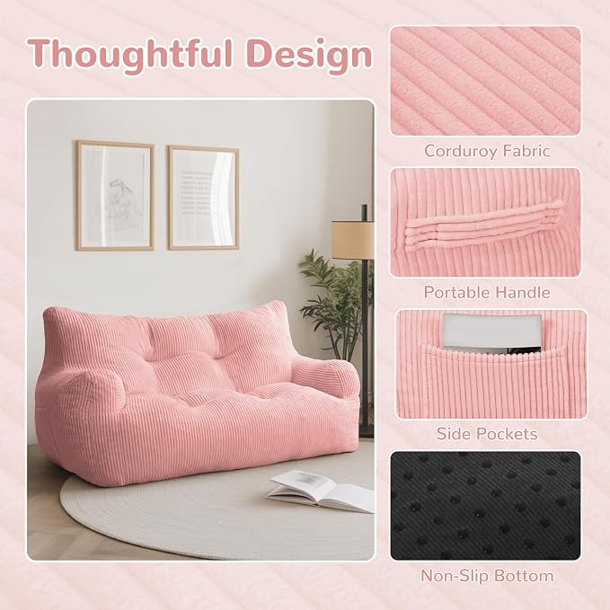 Pamapic 59" Bean Bag Chair, 2 Seat Loveseat Sofa, Ultra Soft Dutch Velvet - Image 4