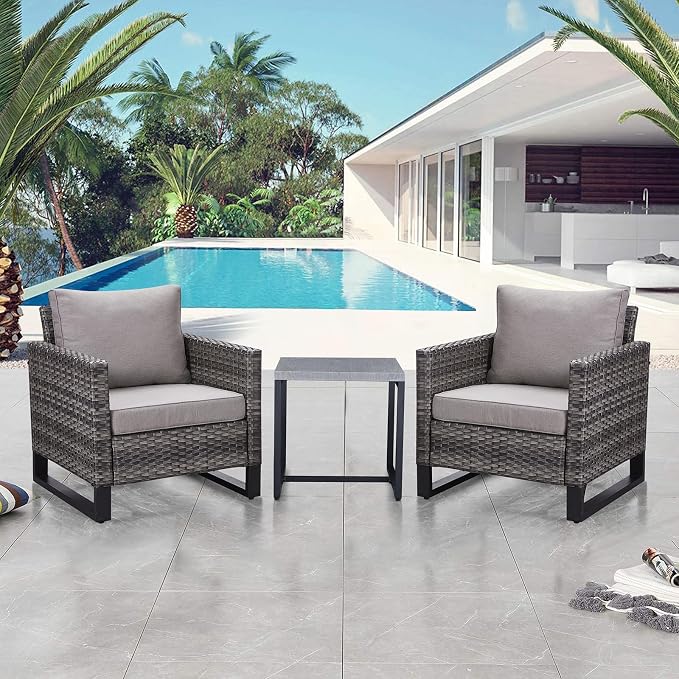Belord Outdoor Bistro Set 3 Piece Outdoor Wicker Patio Chairs, Oversize Outdoor by Belord