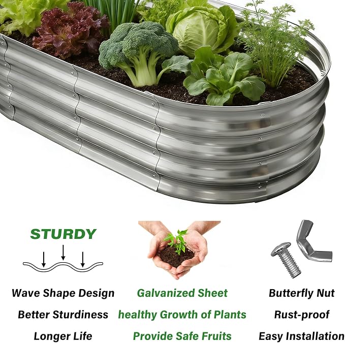 Galvanized Raised Garden Bed for Outdoor: 4X2X1ft Durable Metal Vegetable Plant - Image 4