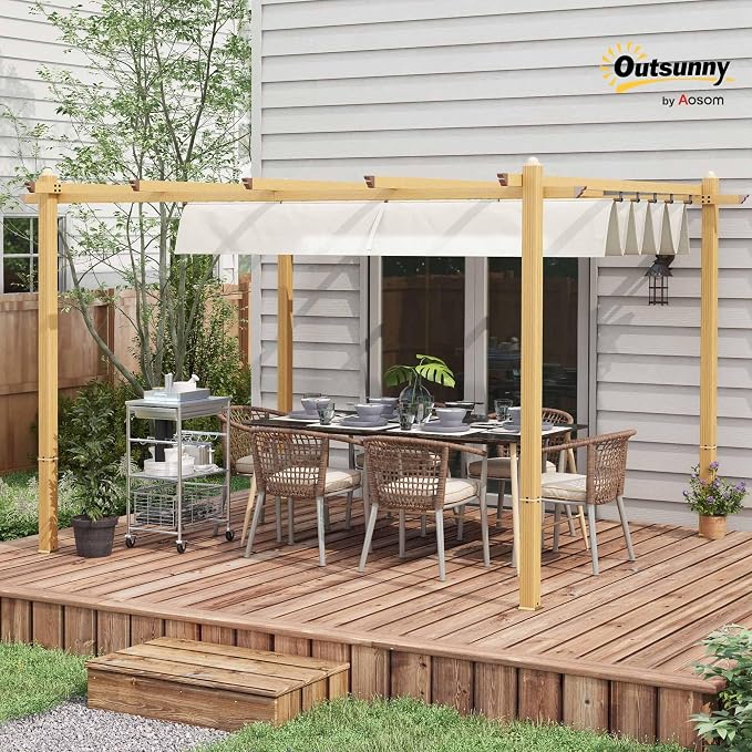 Outsunny 10' x 12' Retractable Pergola Canopy, Wood Grain Aluminum Pergola - Image 2