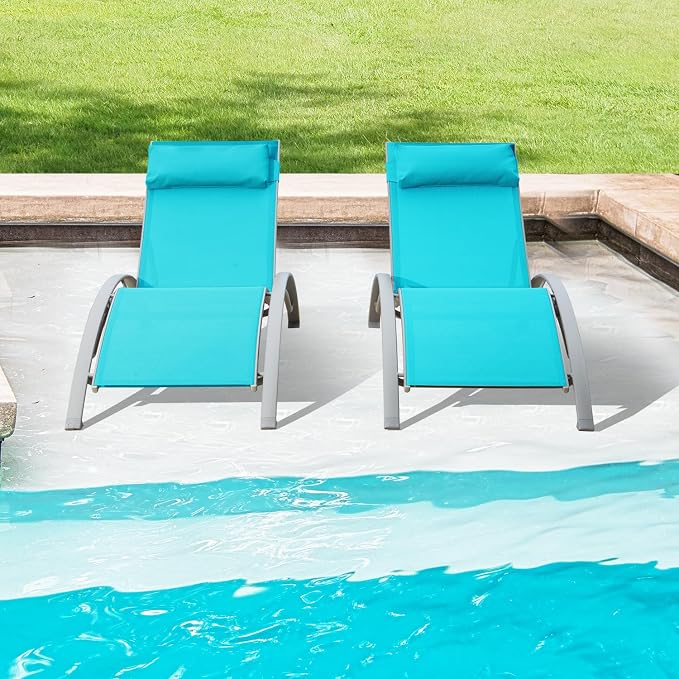 Domi Pool Lounge Chairs Set of 2, Adjustable Aluminum Outdoor Chaise Lounge - Image 3