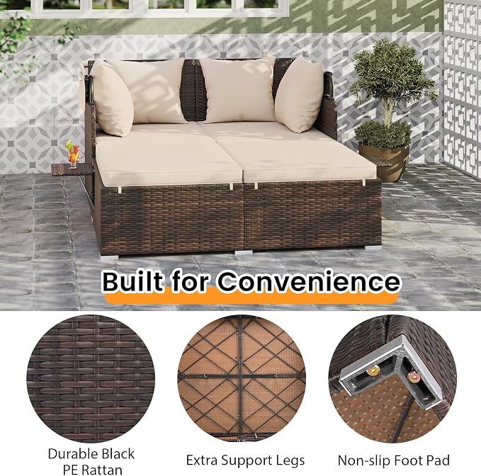 ORALNER Outdoor Daybed, 2-Person Wicker Patio Sofa - Image 7