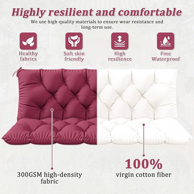 Porch Swing Cushion with Backrest 2-3 Seater Outdoor Bench Cushions Waterproof - Image 4
