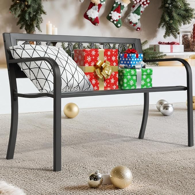 VINGLI Outdoor Metal Bench w/PVC Back - Image 9