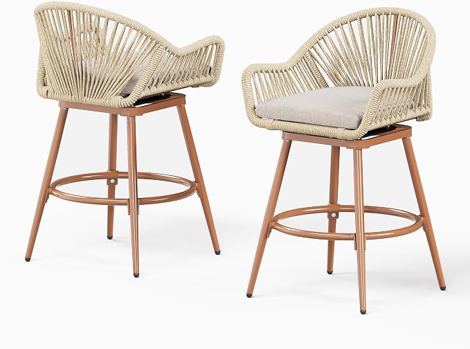24” Outdoor Swivel Bar Stools Set of 2, Counter Height Bar Stools - Image 9