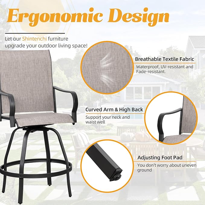 Shintenchi 4 Piece Patio Swivel Bar Chairs, All Weather Textile Outdoor Metal - Image 4