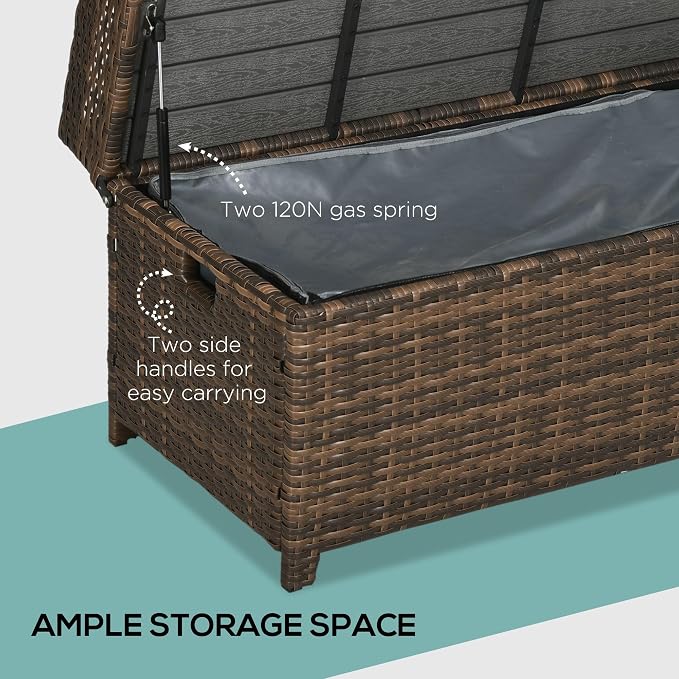 Outsunny 38 Gallon Outdoor Wicker Storage Bench Deck Box, PE Rattan Patio - Image 5