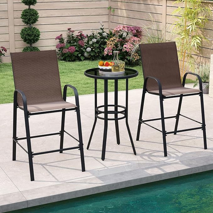 Tangkula Outdoor Bar Stools Set of 2, Enlarged Seat & Metal Frame, Tall Patio - Image 2