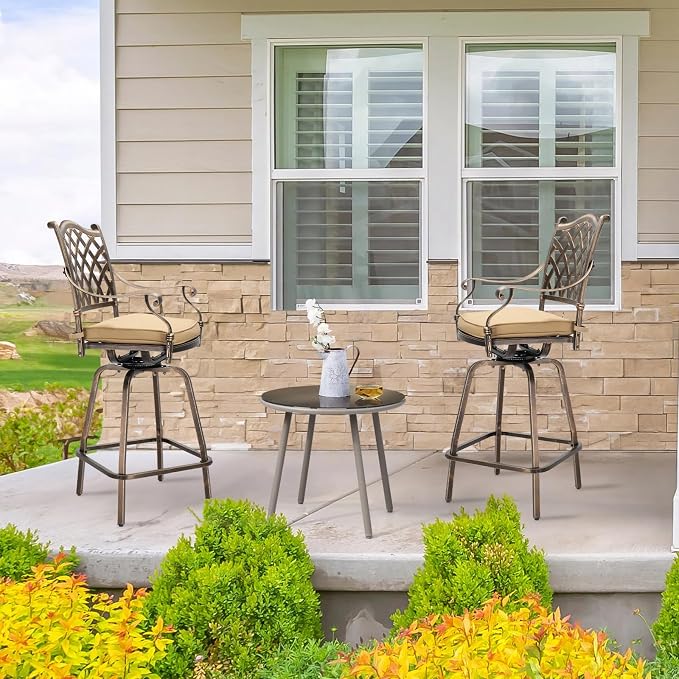Outvita Outdoor Patio Swivel Bar Stools Set of 4, All-Weather Cast Aluminum Bar - Image 2
