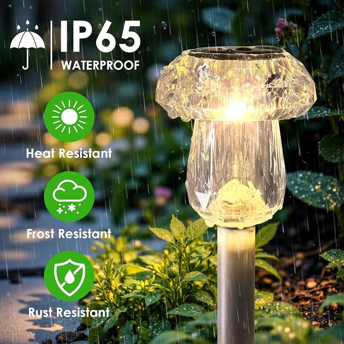 Mancra 8 Pack Solar Pathway Lights Outdoor, Mushroom Solar Garden Lights - Image 4