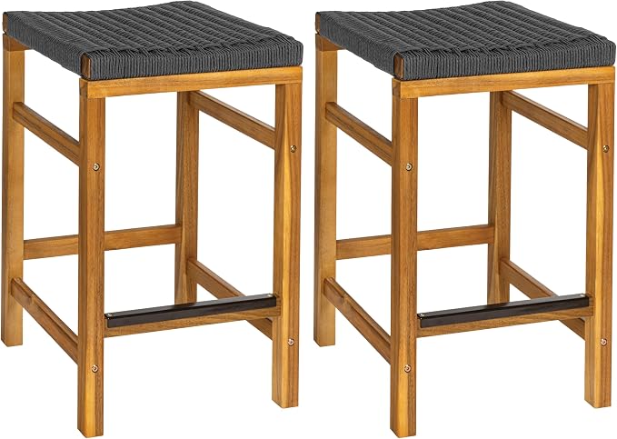 JONATHAN Y CSL1201B-SET2 Armand 25.6" Modern Coastal Backless Acacia Wood by JONATHANY