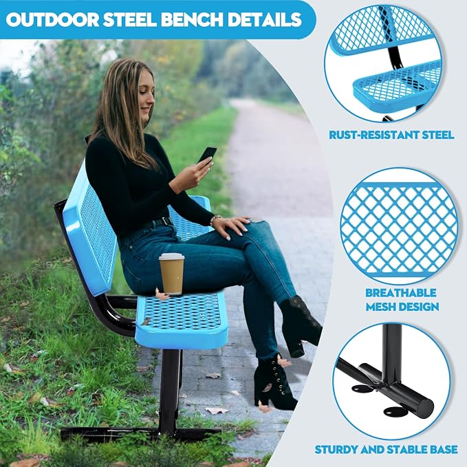 8FT/96INCH Heavy Duty Metal Park Bench - Image 5