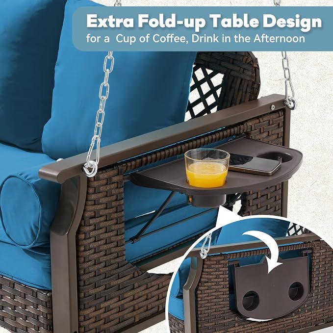3 Seat Porch Swing, Wicker Patio Swing - Image 5