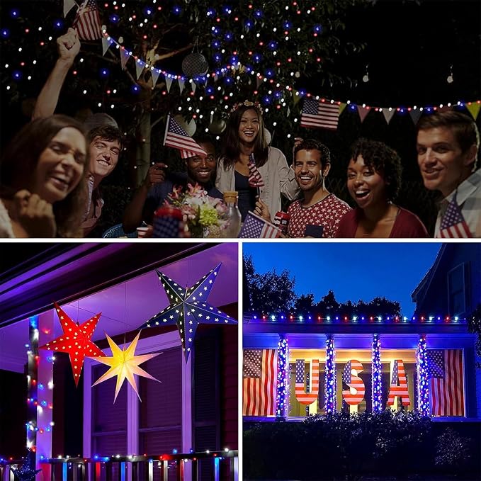 66Ft 200 LED Red White and Blue Fairy Lights Plug in, July 4th Waterproof - Image 7