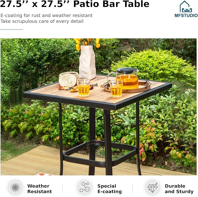 MFSTUDIO 3 Piece Patio Swivel Bar Set, Outdoor Bar Table and Chairs Set - Image 6