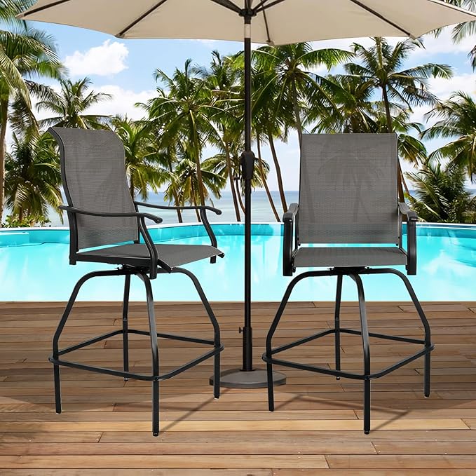 LEVELEVE Patio Bar Set 4pcs Swivel Bar Stools Outdoor Bistro Textilene - Image 2