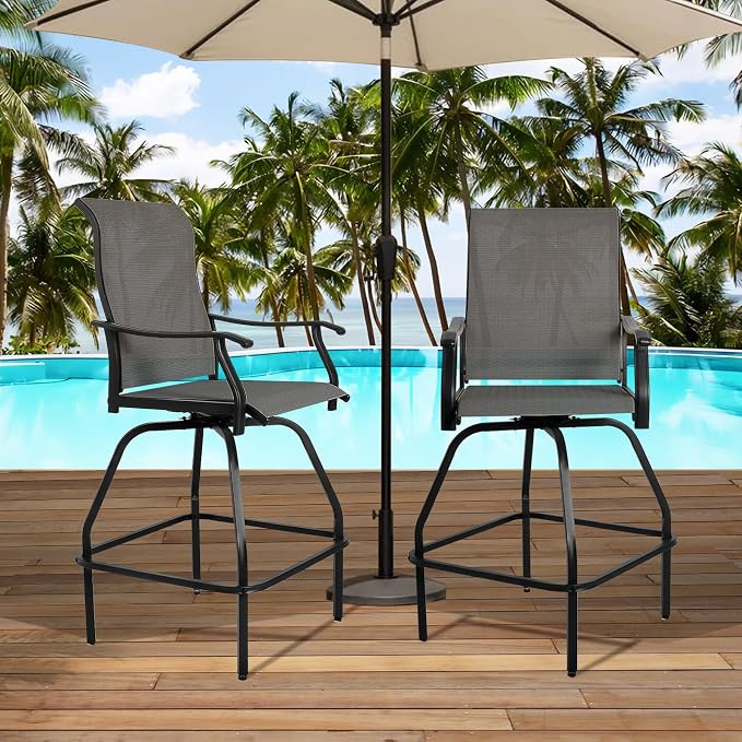 LEVELEVE Patio Bar Set 6pcs Swivel Bar Stools Outdoor Bistro Textilene - Image 5
