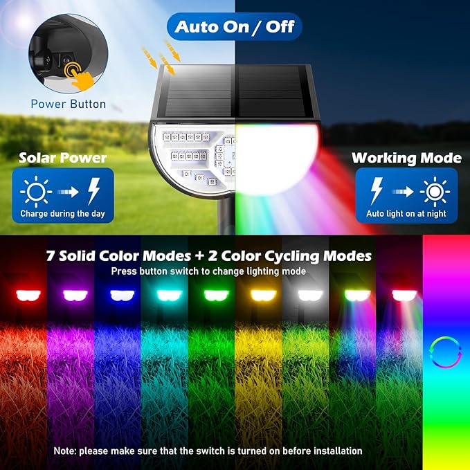 Solar Color Changing Spot Lights Outdoor, 9 Lighting Modes Solar Powered - Image 2