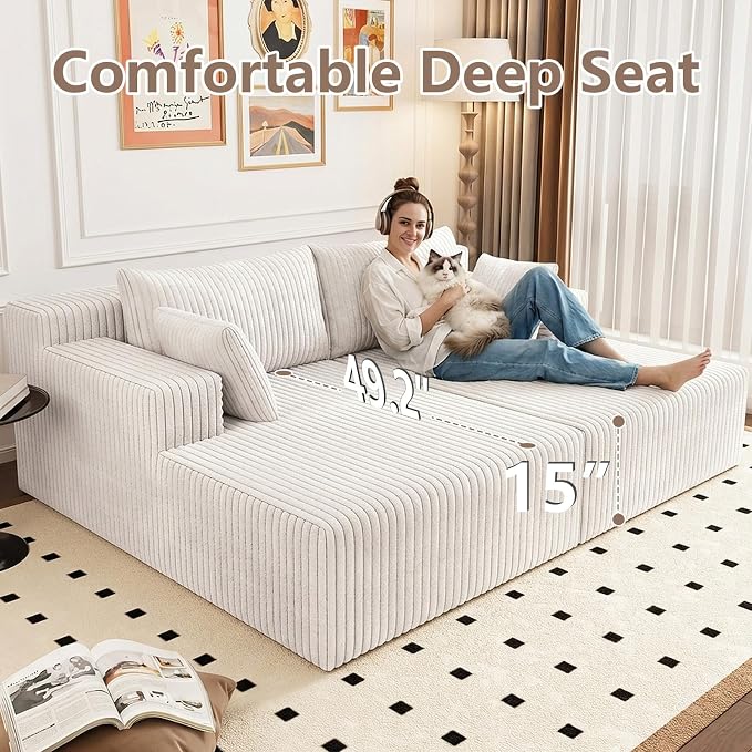 ODUWA Oversized Double Chaise Lounges Indoor, Upholstered Boneless Cloud - Image 4