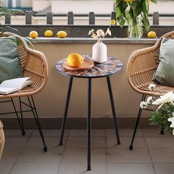 Party Zealot Metal Mosaic Round Side Tables Set of Two 13.4" Small Outdoor - Image 2