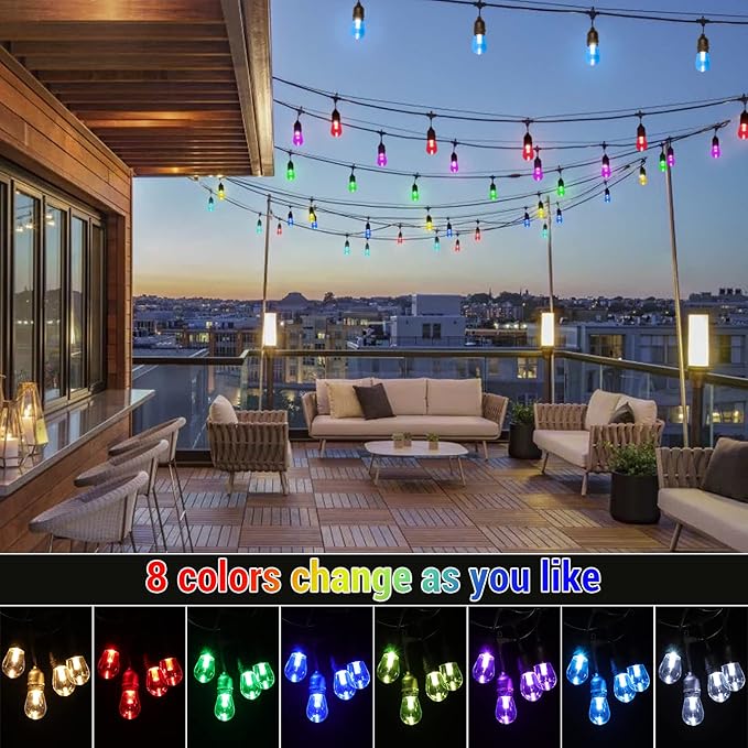 48FT Solar Outdoor RGB String Lights, 15+3 Waterproof Shatterproof LED Bulbs - Image 2
