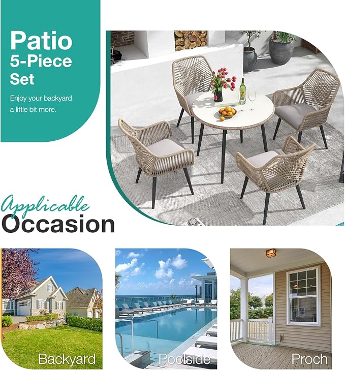 Patiorama 5-Piece Patio Dining Set, Outdoor Dining Table Chair Set, All-Weather - Image 8