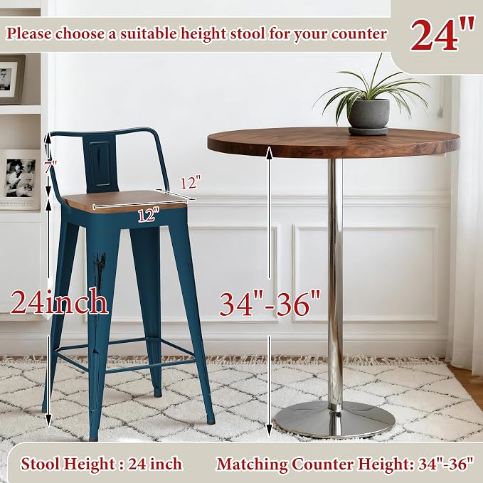 Andeworld Bar Stools Set of 4 Counter Height Stools Industrial Metal Barstools - Image 4
