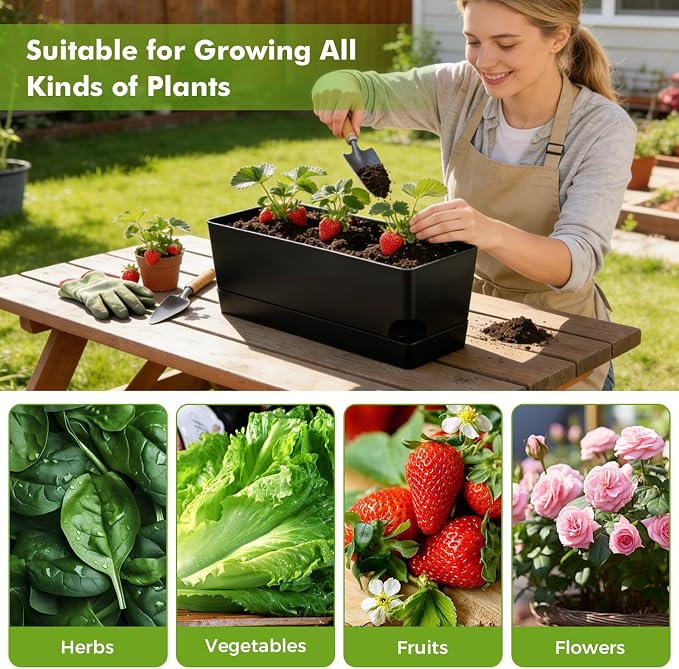 Self Watering Pots for Indoor Plants 17 Inches Window Boxes Planters - Image 6