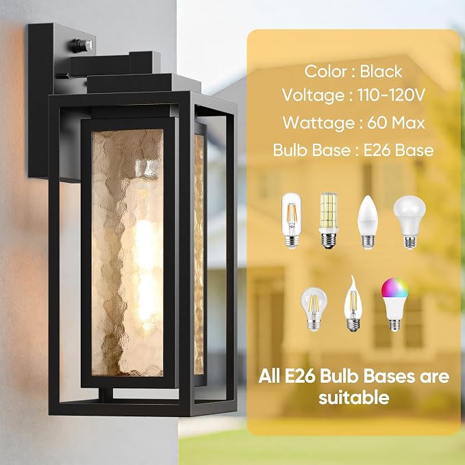 Dusk to Dawn Exterior Porch Light Fixture, Water Ripple Outdoor Wall Lantern - Image 5