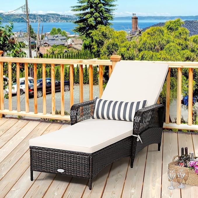 Tangkula Wicker Chaise Lounge Outdoor Set of 2, Patio Rattan Reclining Chaise - Image 5