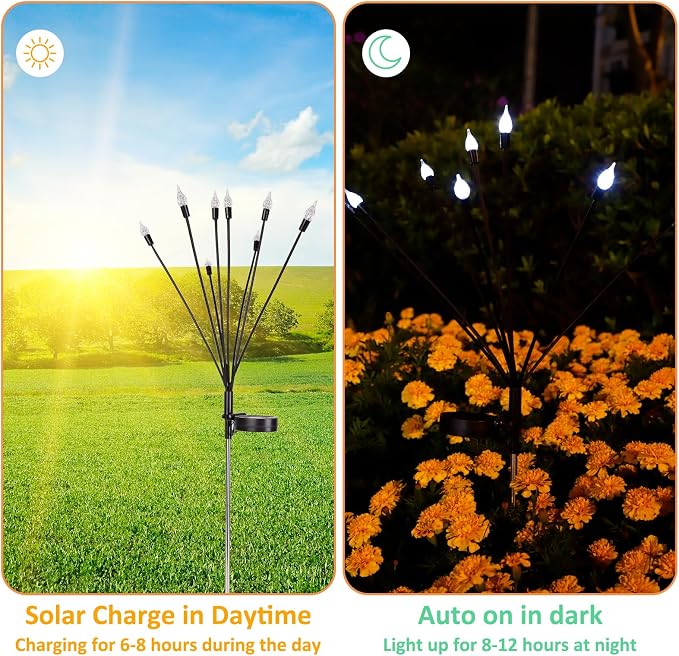 2 Pack Each 8 LEDs Solar Garden Lights Waterproof Outdoor Landscape Path - Image 4
