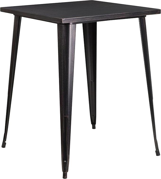 EMMA + OLIVER Commercial Grade 31.5" Square Black-Gold Metal Indoor-Outdoor Bar - Image 3